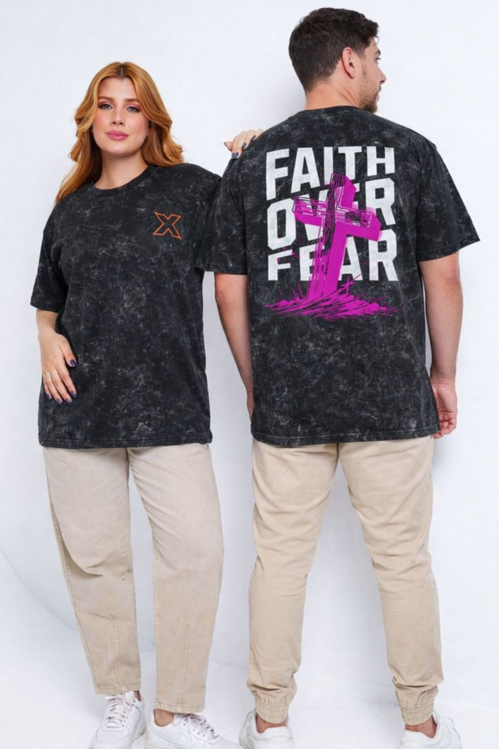 Faith Over Fear Acid Wash Oversized Tee