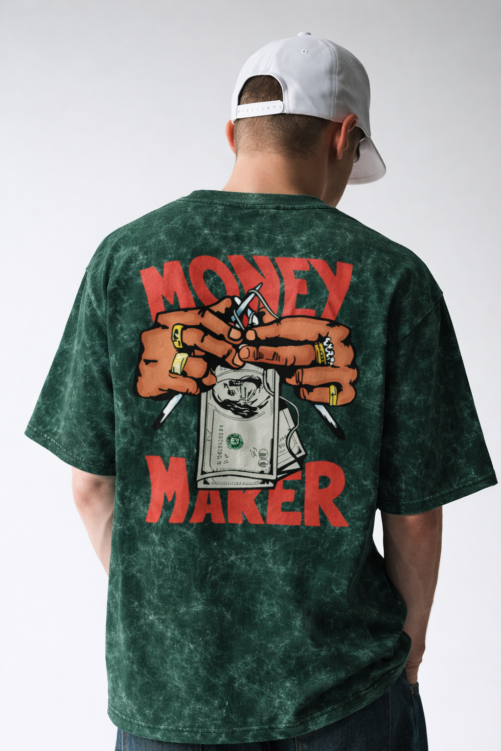 Money Maker Acid Wash Oversized Tee