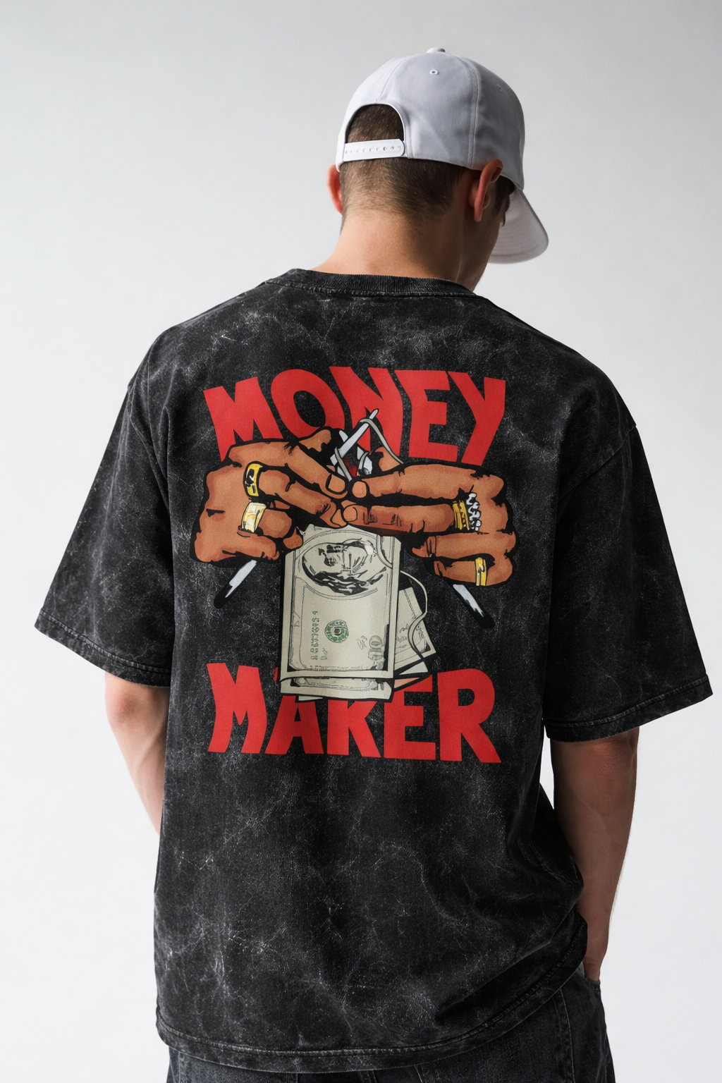 Money Maker Acid Wash Oversized Tee