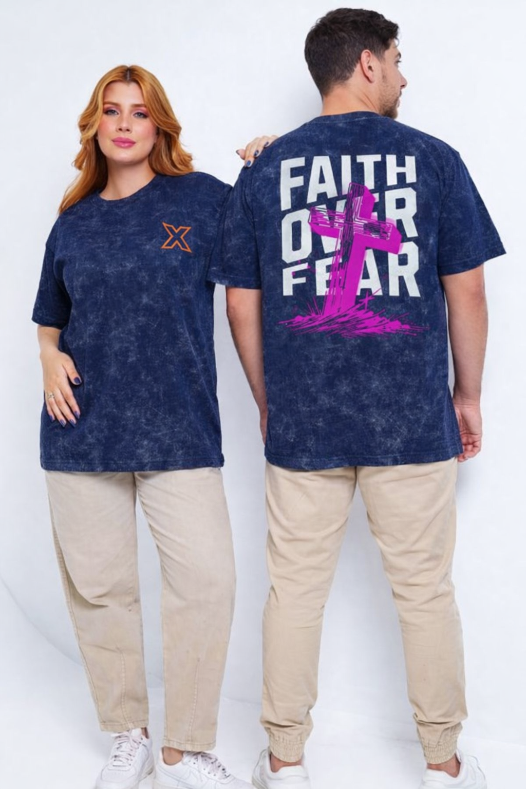 Faith Over Fear Acid Wash Oversized Tee