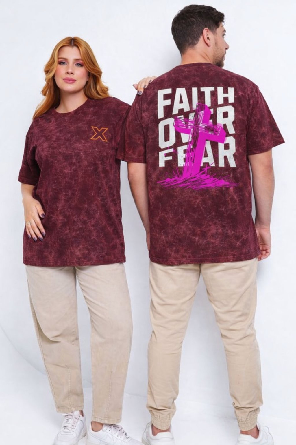 Faith Over Fear Acid Wash Oversized Tee