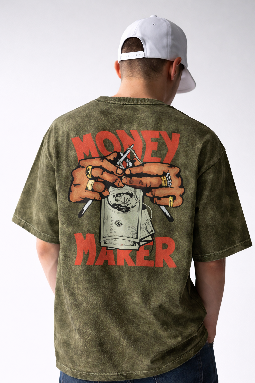 Money Maker Acid Wash Oversized Tee